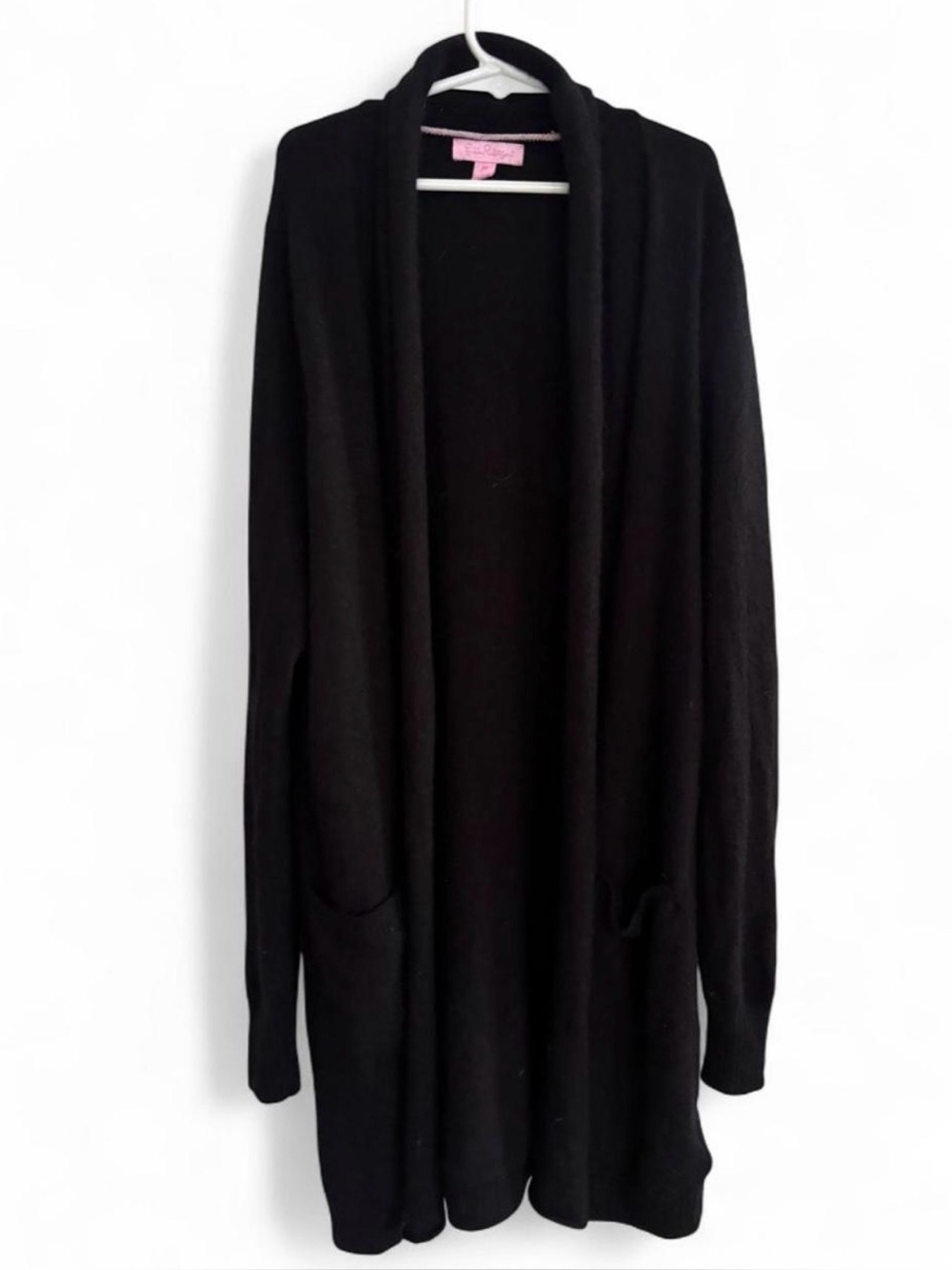 Lilly Pulitzer Black Open Front 100% Cashmere Cardigan Size Medium